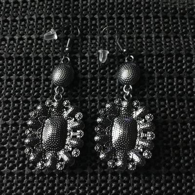 Cosmopolitan hematite and oil spill dangle earrings