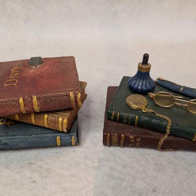 Sale Photo Thumbnail #277: Decorative antique vintage style book stacks 
3 books- 4  x2 3/4 x 3.5
2 books- 4 3/4 x 3.5 x 3