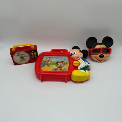 Vintage Disney Mickey Mouse Preschool Toy Lot – Radio Clock, View-Master & Activity Toy