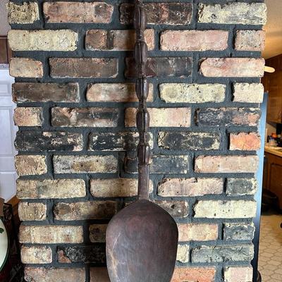 Oversized Hand-Carved Wooden Spoon & Fork Wall Décor – Folk Art, “Communal Cooking Paddle” Style (3–4 Ft)