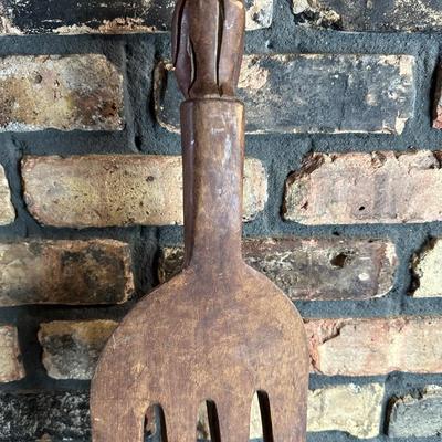 Oversized Hand-Carved Wooden Spoon & Fork Wall Décor – Folk Art, “Communal Cooking Paddle” Style (3–4 Ft)