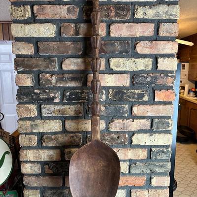 Oversized Hand-Carved Wooden Spoon & Fork Wall Décor – Folk Art, “Communal Cooking Paddle” Style (3–4 Ft)