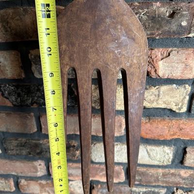 Oversized Hand-Carved Wooden Spoon & Fork Wall Décor – Folk Art, “Communal Cooking Paddle” Style (3–4 Ft)