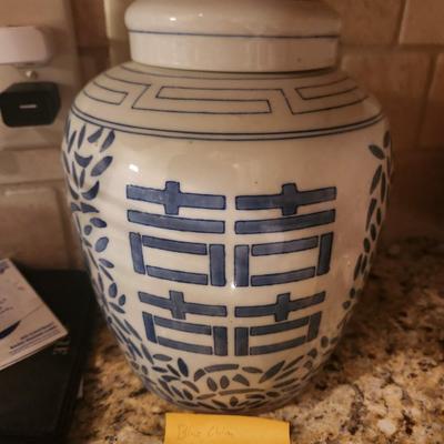 Blue china cookie jar