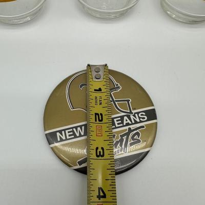 Vintage New Orleans Saints NFL Mobil Glass Tumblers (Set of 3) + Saints Button Pin