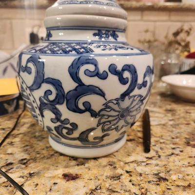Blue china cookie jar