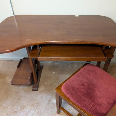Sale Photo Thumbnail #314: wood desk w/ chair 
4' wide
30" deep
30" high

chair: 42" tall 17" to seat