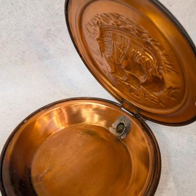 Sale Photo Thumbnail #327: Vintage copper/brass bed warmer 
33.5x10.5" diameter