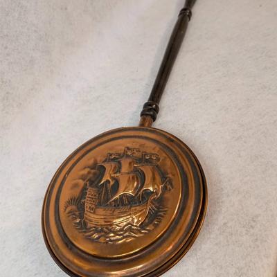 Sale Photo Thumbnail #326: Vintage copper/brass bed warmer 
33.5x10.5" diameter