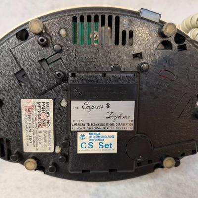 Sale Photo Thumbnail #337: Vintage 1973 "The Empress" push button landline phone 
base: 8.5 x 8" tall