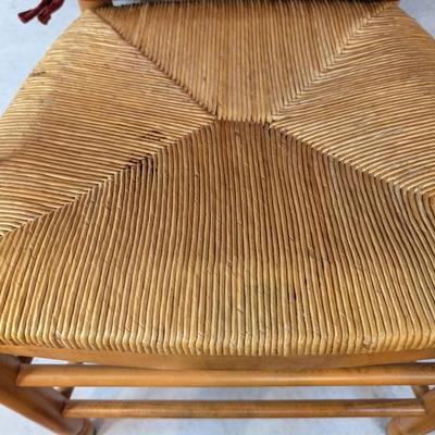 Sale Photo Thumbnail #358: Vintage Maple Shaker style ladder back armchair w/ woven rush seat 
beautiful chair in pristine condition 
42" tall
17" to seat