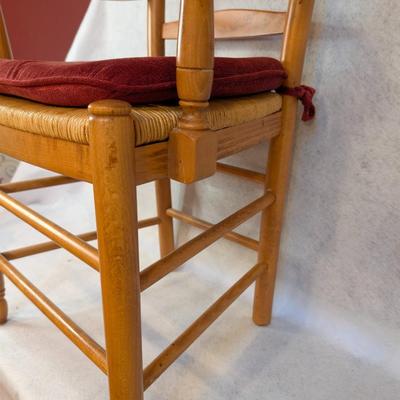 Sale Photo Thumbnail #361: Vintage Maple Shaker style ladder back armchair w/ woven rush seat 
beautiful chair in pristine condition 
42" tall
17" to seat