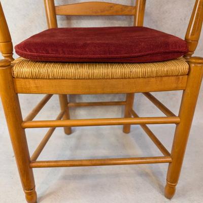 Sale Photo Thumbnail #360: Vintage Maple Shaker style ladder back armchair w/ woven rush seat 
beautiful chair in pristine condition 
42" tall
17" to seat