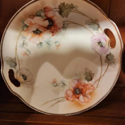 White, gold, pink & green floral plate