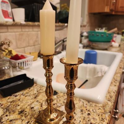 Brass candle holders w/ candles