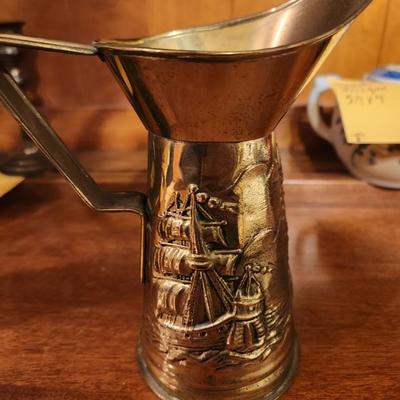 Brass pitcher w/ lighthouse scenery