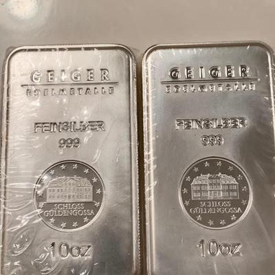Sale Photo Thumbnail #142: 2 ten oz silver bars