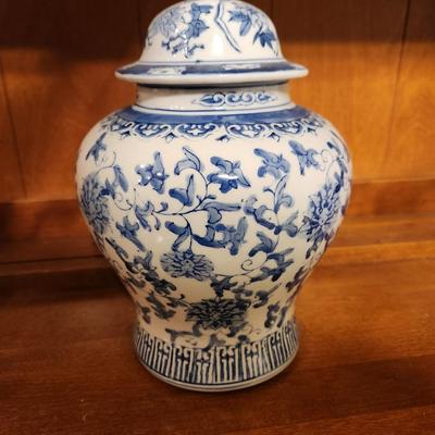Floral blue china jar