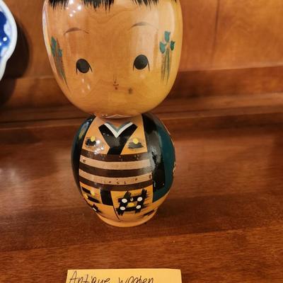 Antique wooden kokeshi doll (male)