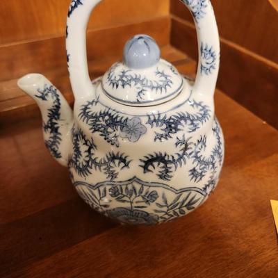 Floral blue china teapot