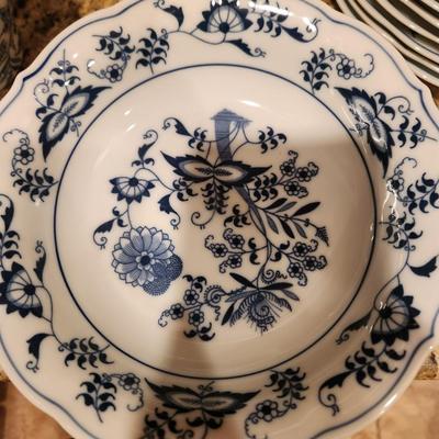 Blue floral china soup bowls
