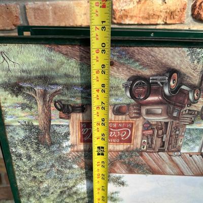 Set of 4 Folding TV Tray Tables – Vintage Gas Station & Coca-Cola Artwork – Metal Fram