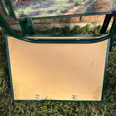 Set of 4 Folding TV Tray Tables – Vintage Gas Station & Coca-Cola Artwork – Metal Fram