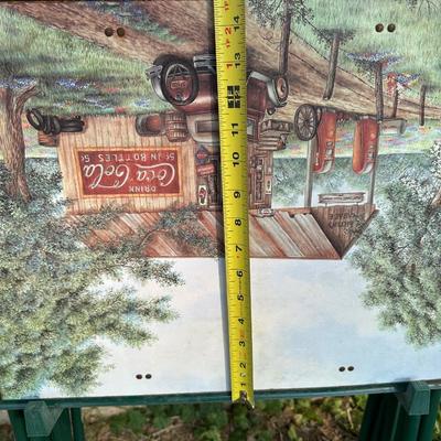 Set of 4 Folding TV Tray Tables – Vintage Gas Station & Coca-Cola Artwork – Metal Fram