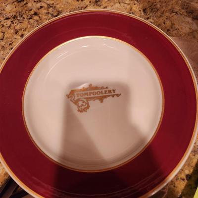 "Tomfoolery" red w/ gold trim plates