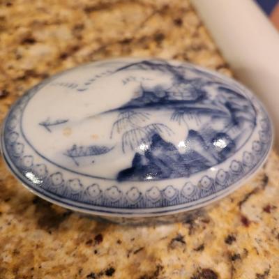 Blue china soap dish