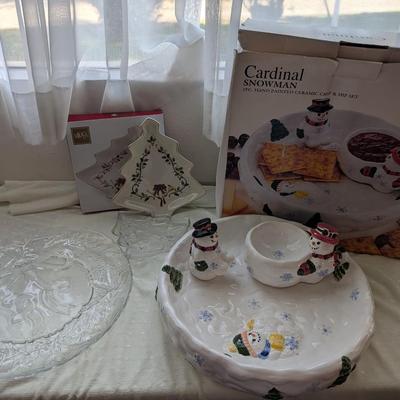 Christmas platter, snowman chip and dip