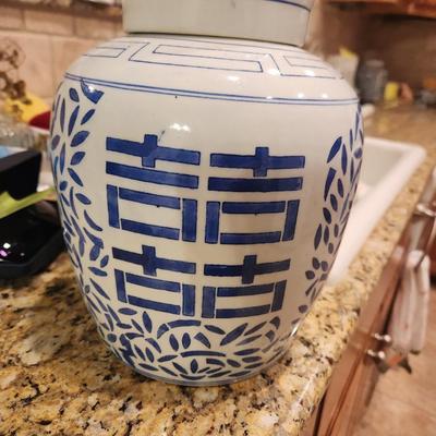 Blue china cookie jar