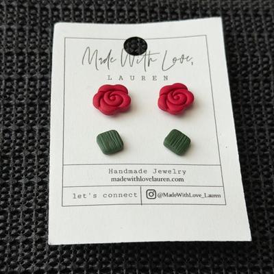 handmade Made With Love, Lauren polymer clay stud earrings.