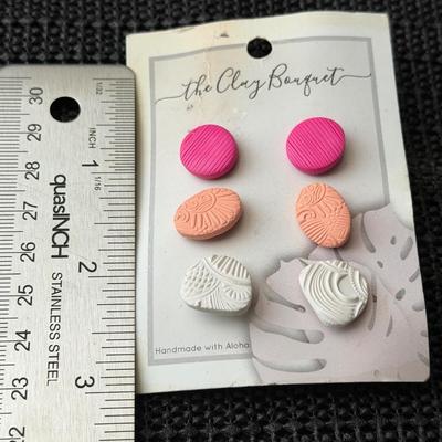 "The Clay Banquet" polymer clay stud earrings, handmade with aloha.