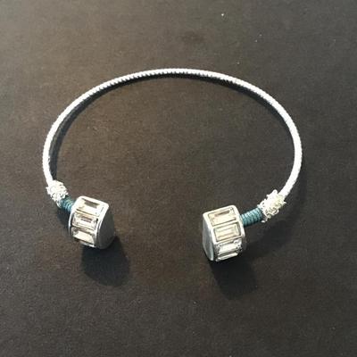 Sale Photo Thumbnail #132: Very cute Dainty silver tone bracelet with square rhinestones Please see attached pictures