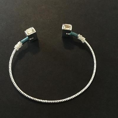 Sale Photo Thumbnail #133: Very cute Dainty silver tone bracelet with square rhinestones Please see attached pictures