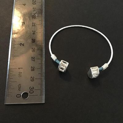 Sale Photo Thumbnail #134: Very cute Dainty silver tone bracelet with square rhinestones Please see attached pictures