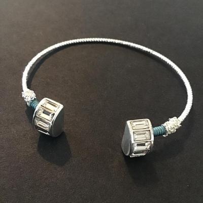 Sale Photo Thumbnail #135: Very cute Dainty silver tone bracelet with square rhinestones Please see attached pictures