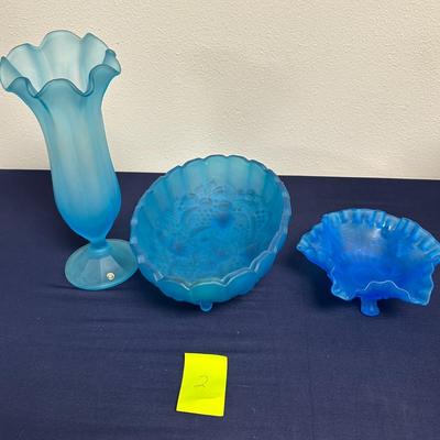 Sale Photo Thumbnail #4: Westmoreland blue glass vase
2 blue bowls unmarked