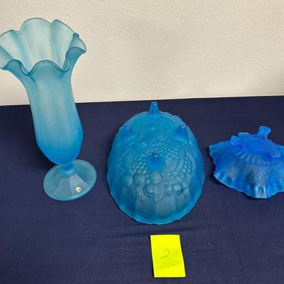 Sale Photo Thumbnail #5: Westmoreland blue glass vase
2 blue bowls unmarked