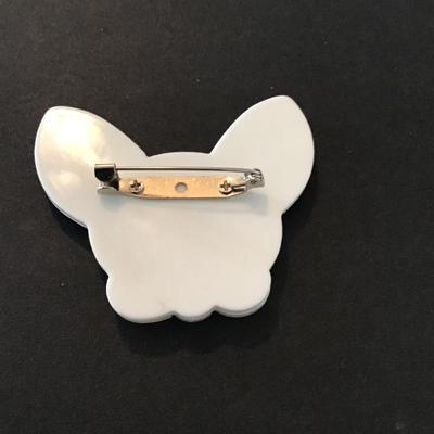 Sale Photo Thumbnail #206: Black and white layered lucite French bulldog brooch Please see attached pictures