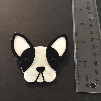 Sale Photo Thumbnail #205: Black and white layered lucite French bulldog brooch Please see attached pictures