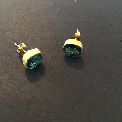 Sale Photo Thumbnail #244: Beautiful Gold Tone earrings with ice blue rhinestone Please see attached pictures