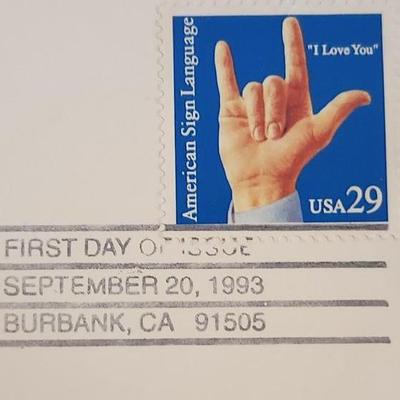 Sale Photo Thumbnail #456: This lot is for a pair of Sign Language Stamp - First Day Covers.  These stamps issued in 1993 were sent to the Sunnyside Assembly of God Church in Jeffersonville, IN - which at that time had a special outreach to the deaf community.  A nice find for the 