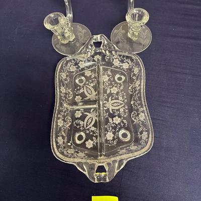 Sale Photo Thumbnail #25: Beautiful lot of
2 candle Holders
Etched glass Plate