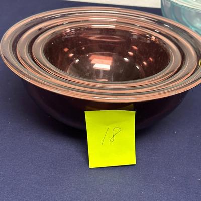 Sale Photo Thumbnail #39: Lot of Cranberry Pyrex Nesting bowls. Set of 3