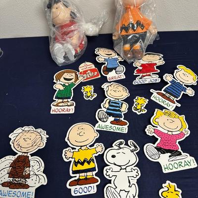 Sale Photo Thumbnail #54: Lot of Peanuts Items
Lucy
Charlie Brown
Snoopy
Misc Peanut character cardboard cutouts