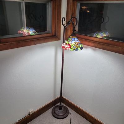 Sale Photo Thumbnail #458: If I were a table lamp and looking for the most attractive mate ever, this would be my choice. Leaded glass 58" tall with about a 10" base and 9" shade. Heavy and nice