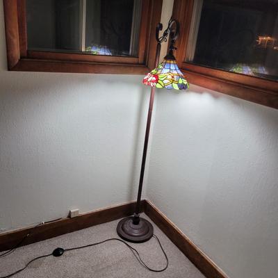 Sale Photo Thumbnail #457: If I were a table lamp and looking for the most attractive mate ever, this would be my choice. Leaded glass 58" tall with about a 10" base and 9" shade. Heavy and nice