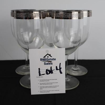 Silver rimmed wine glasses (5)